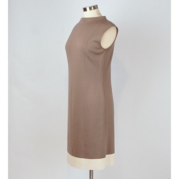 St John Knit Sleeveless Sheath Dress High Neck Cafe Brown - Size 6 - Picture 3 of 8